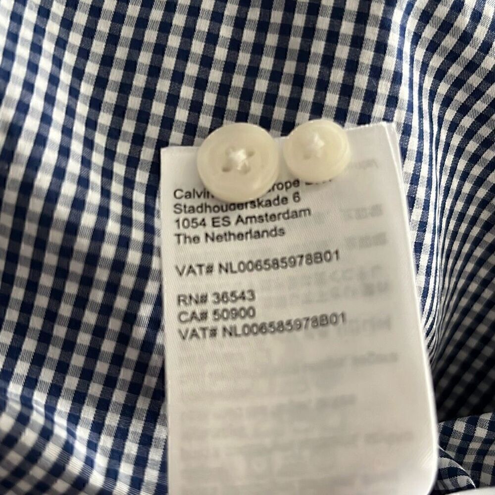 Calvin Klein Men’s Extra-Fine Cotton Shirt Slim Fit Navy and White Check Large - Picture 6 of 7